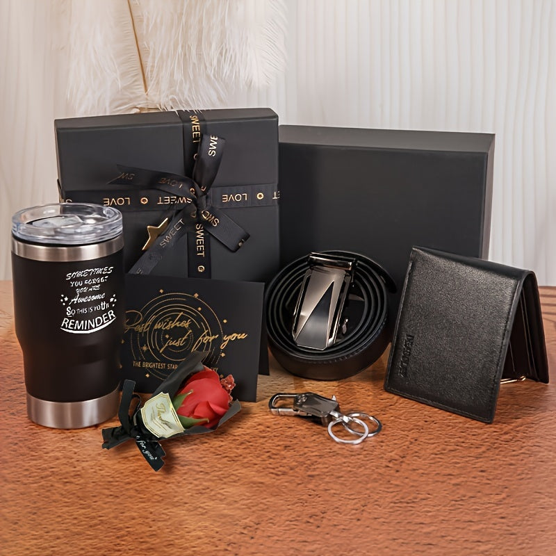 Men's Gift Set with Wallet Belt Keychain (6pcs)-4