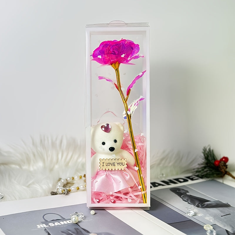 Enchanted Bear & Rose Gift Box for Special Occasions (Pink)-1