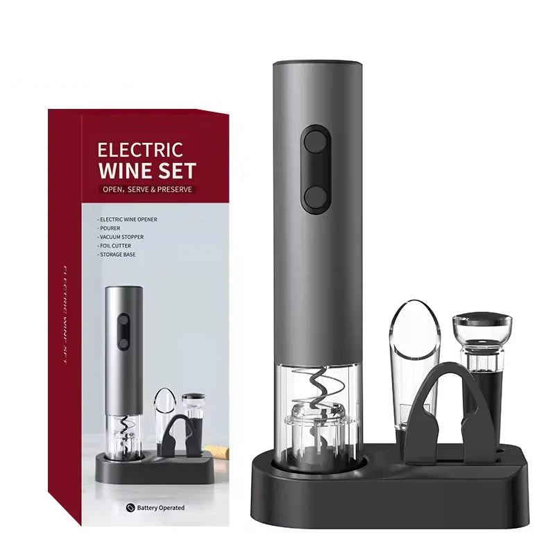 Smart Kitchen Accessories 4-in-1 Electric Wine Opener Gift Set Black-0