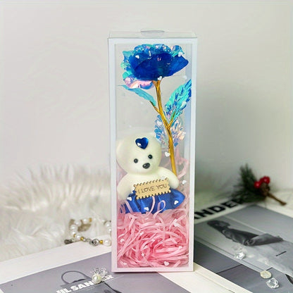 Enchanted Bear & Rose Gift Box for Special Occasions (Blue)-1
