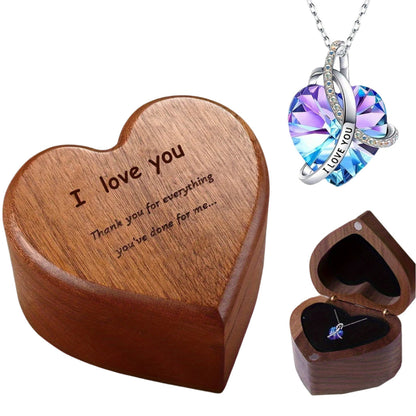Heart-Shaped Bamboo Gift Box with Pendant Necklace-0