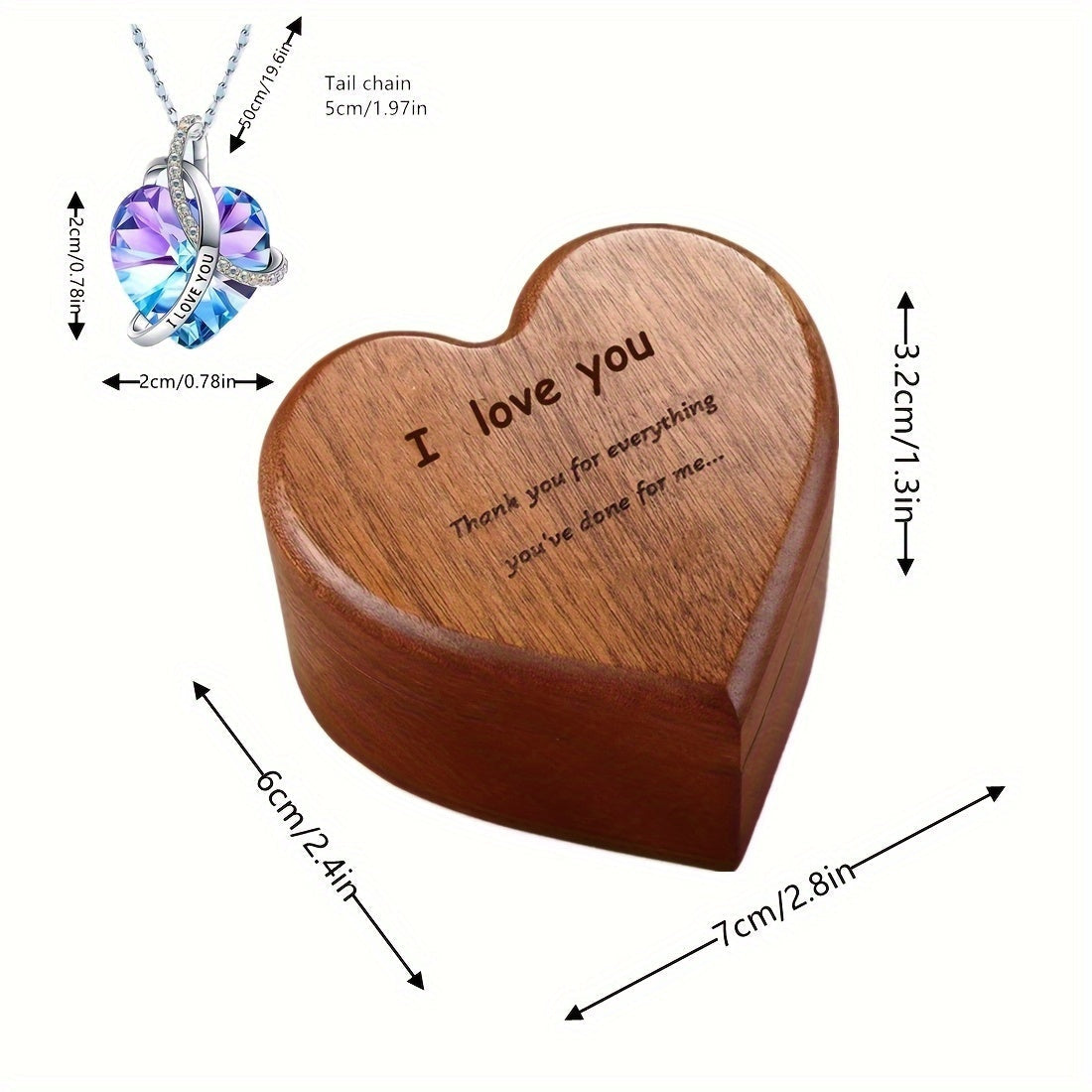 Heart-Shaped Bamboo Gift Box with Pendant Necklace-3