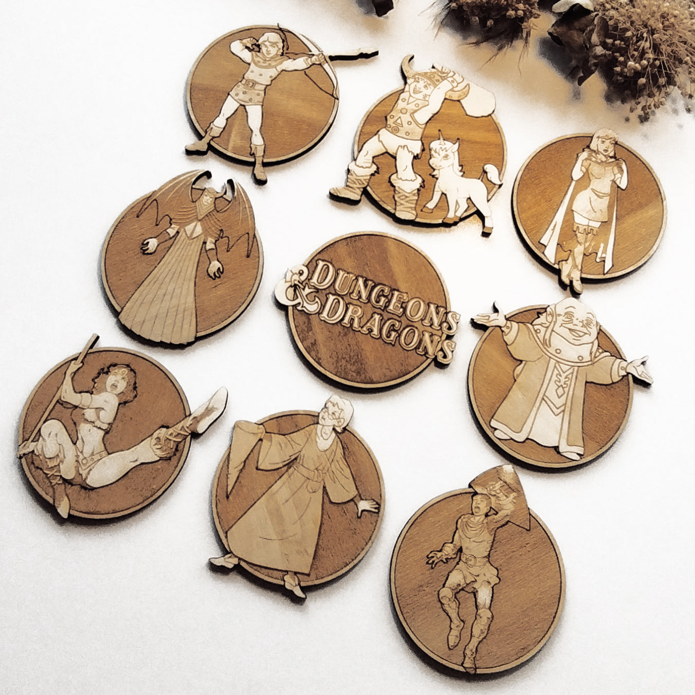 Set of 9 Dungeons & Dragons Wooden Coasters - Handmade Gift - Housewarming - Wood Kitchenware-1