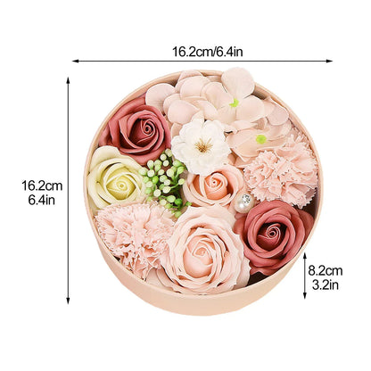 Non-Withered Soap Flower Small Round Box Decoration Set - Big Pink Simulation Flowers-1