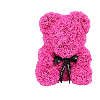 LED Red Rose Teddy Bear: 23cm Artificial Flower - Deep Pink-Led-Box-0