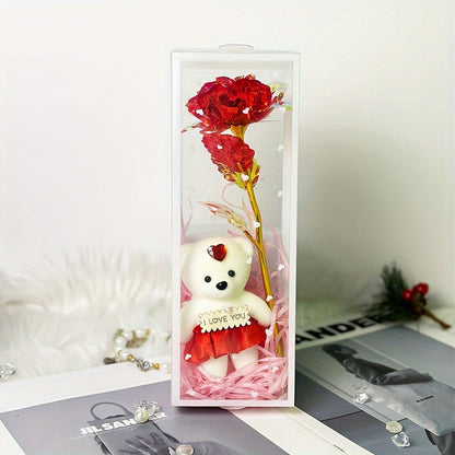 Enchanted Bear & Rose Gift Box for Special Occasions (Red)-1
