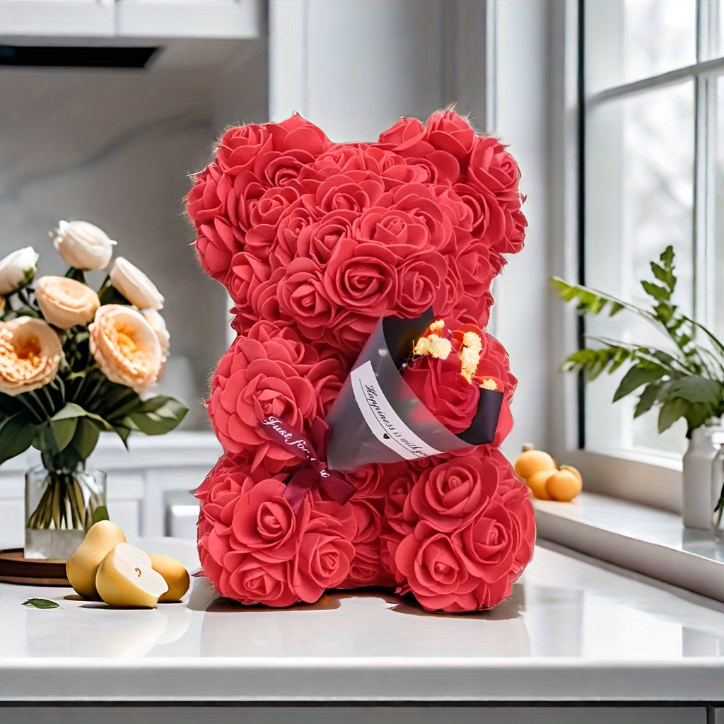 Preserved Rose Teddy Bear Floral Gift (Red)-1