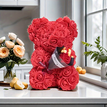 Preserved Rose Teddy Bear Floral Gift (Red)-1