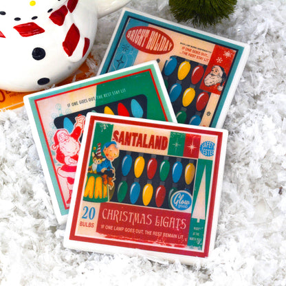 Christmas Lights  Vintage Christmas Coaster Set-3