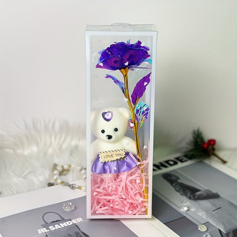 Enchanted Bear & Rose Gift Box for Special Occasions (Purple)-1