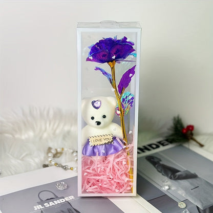 Enchanted Bear & Rose Gift Box for Special Occasions (Purple)-1