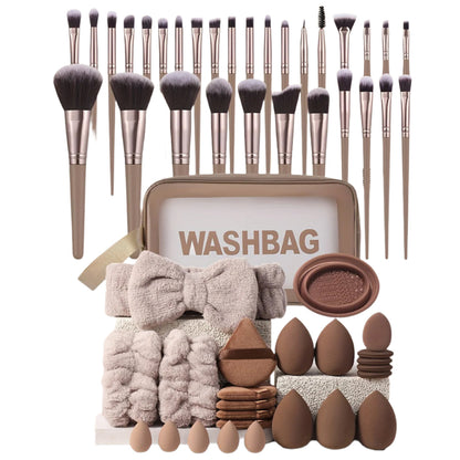 Coffee Makeup Brush Set with Sponges (55-Piece)-0