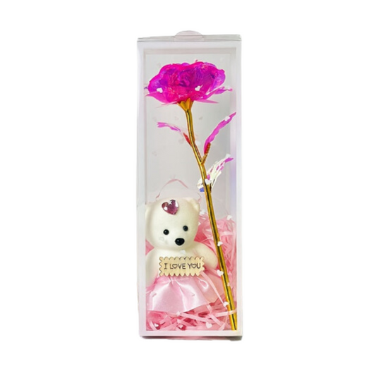 Enchanted Bear & Rose Gift Box for Special Occasions (Pink)-0