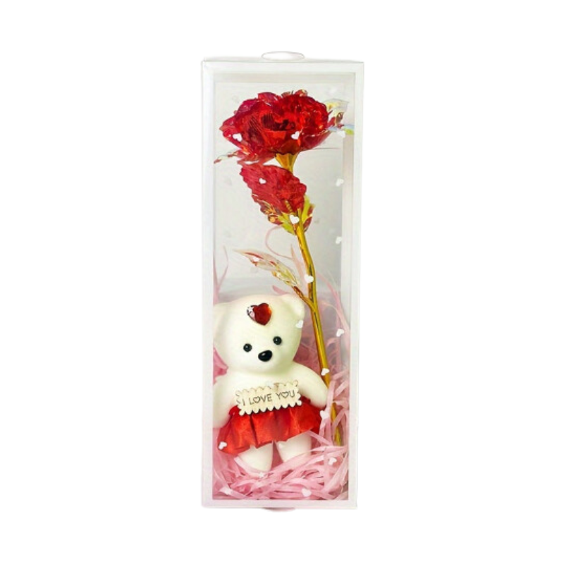 Enchanted Bear & Rose Gift Box for Special Occasions (Red)-0