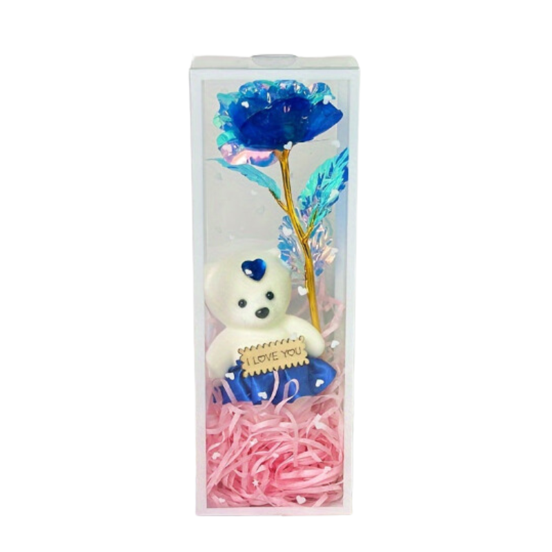 Enchanted Bear & Rose Gift Box for Special Occasions (Blue)-0