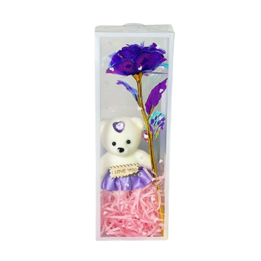 Enchanted Bear & Rose Gift Box for Special Occasions (Purple)-0
